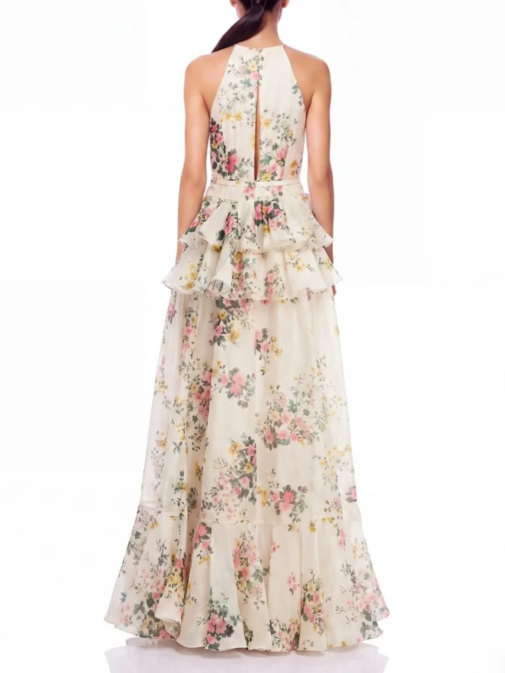 Ravelix Floral Ruffle Maxi Dress In Beige - OWNCI