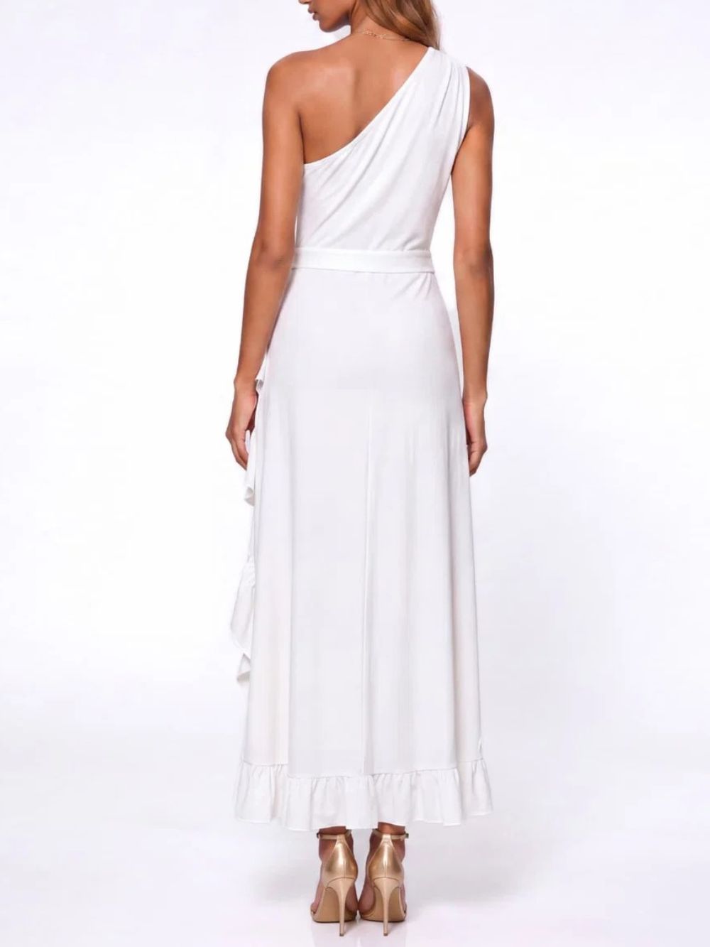 Iverique One Shoulder Cutout Ruffle Dress - OWNCI