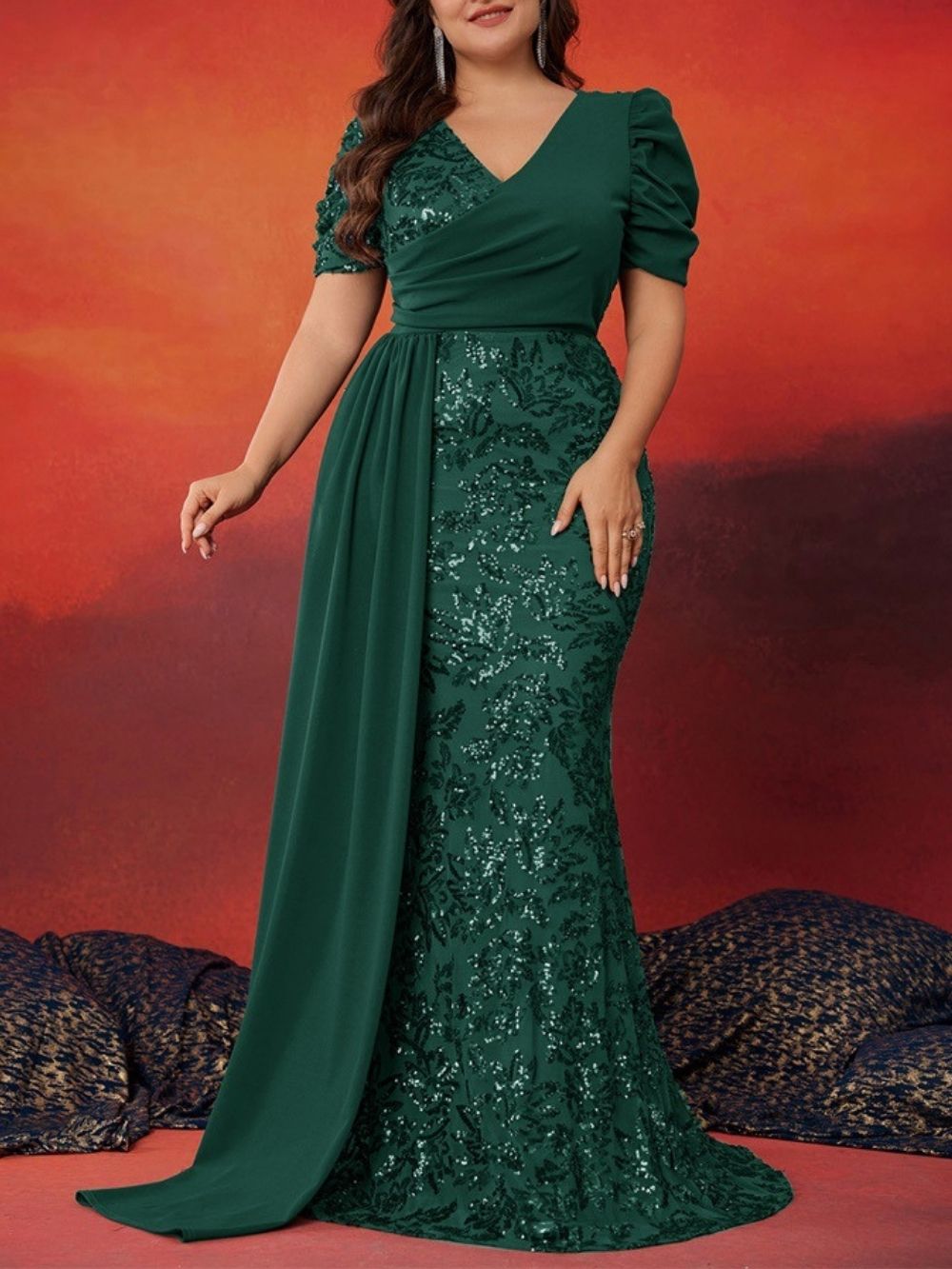 Marcie Green Sequin Plus Size Maxi Dress - OWNCI