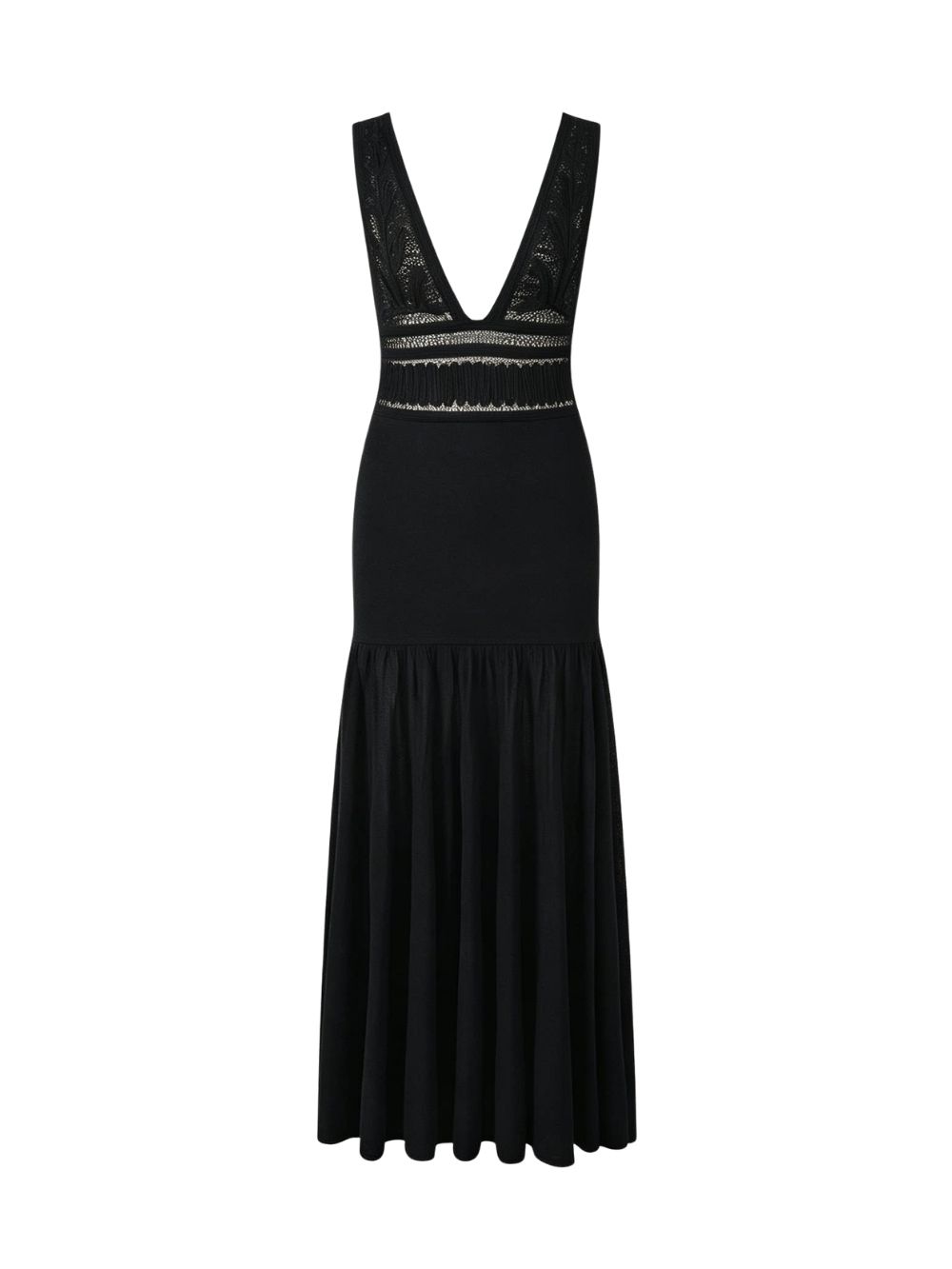 ff917c42a38d4d3533ba9e8d61b7eb3a Marimba Black Sleeveless Lace Knit Maxi Dress