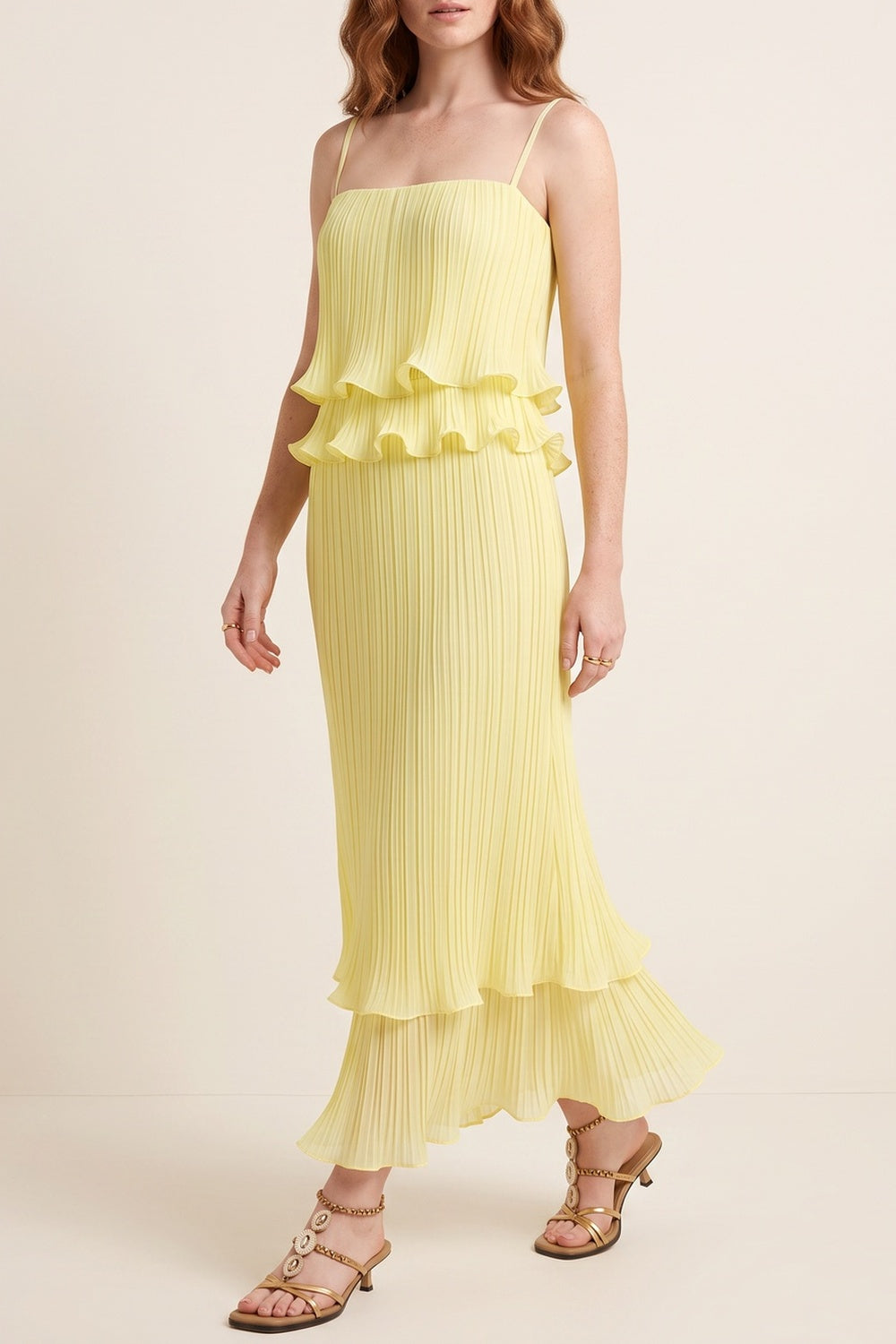 Pleated Ruffle Maxi Dress - OWNCI Pleated Ruffle Maxi Dress - OWNCI