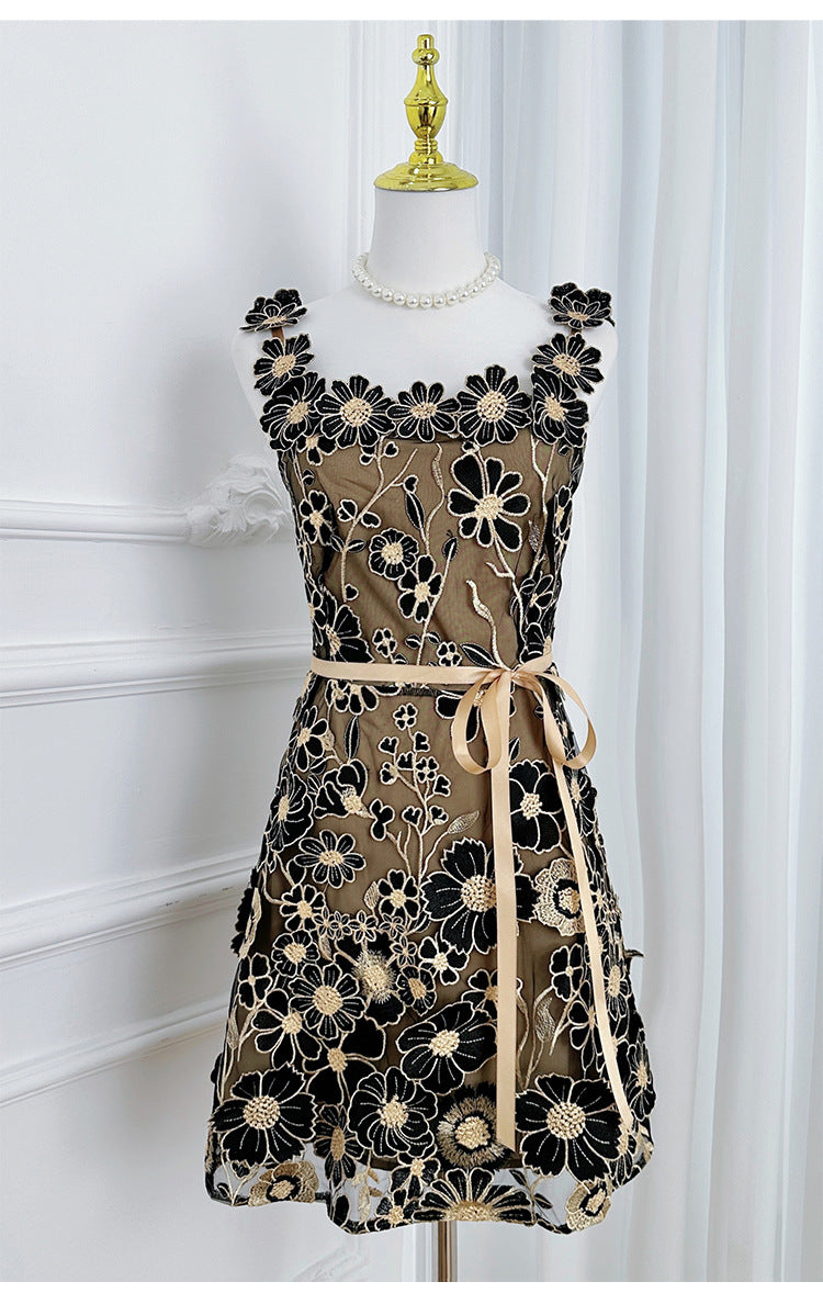 Black Embroidered Tulle Overlay A-Line Mini Dress - OWNCI Black Embroidered Tulle Overlay A-Line Mini Dress - OWNCI