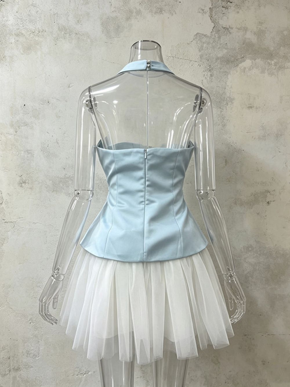Matty Blue Halter Bow Mesh Mini Dress - OWNCI Matty Blue Halter Bow Mesh Mini Dress - OWNCI