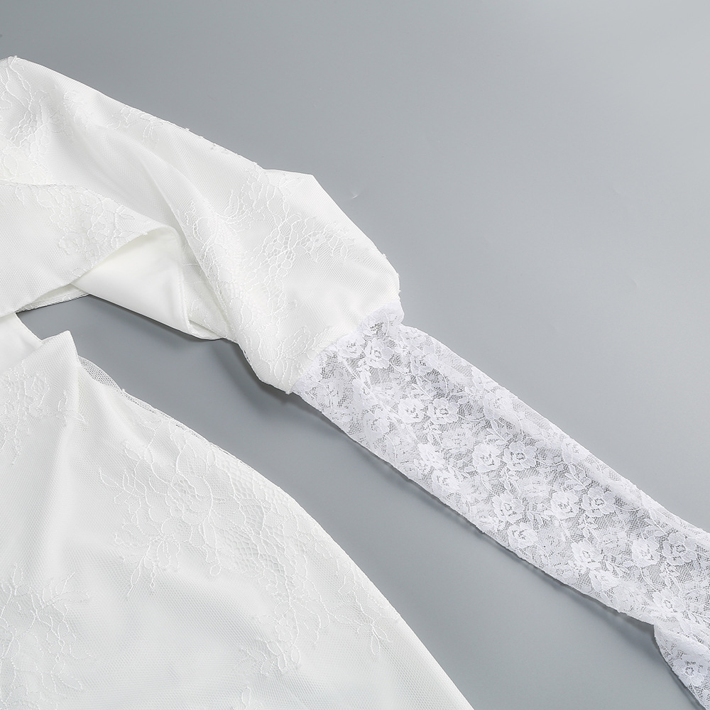 Lace Glove Sleeves Bardot Maxi Dress White - OWNCI
