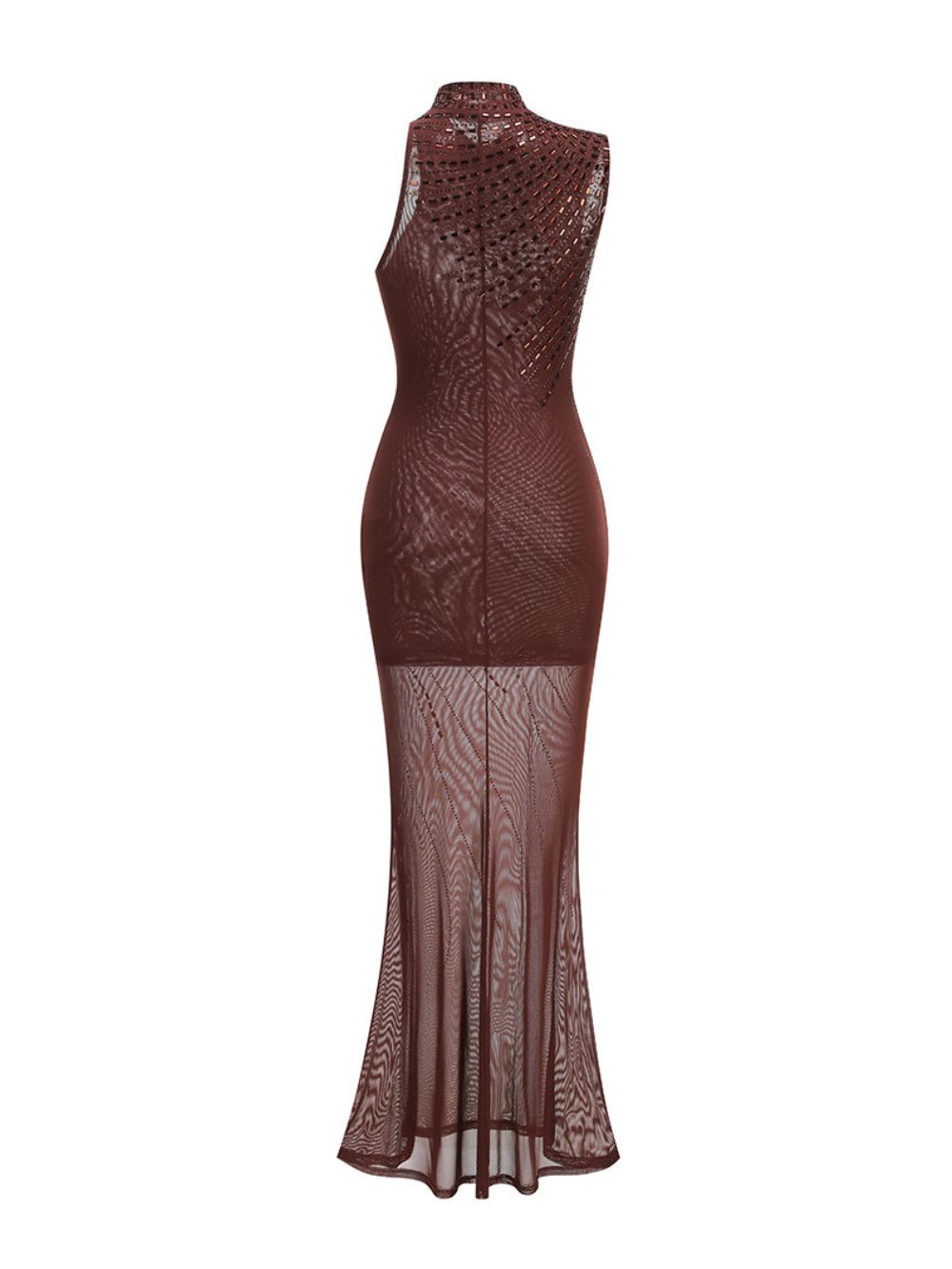 Asymmetric Embellished Maxi Dress Brown - OWNCI