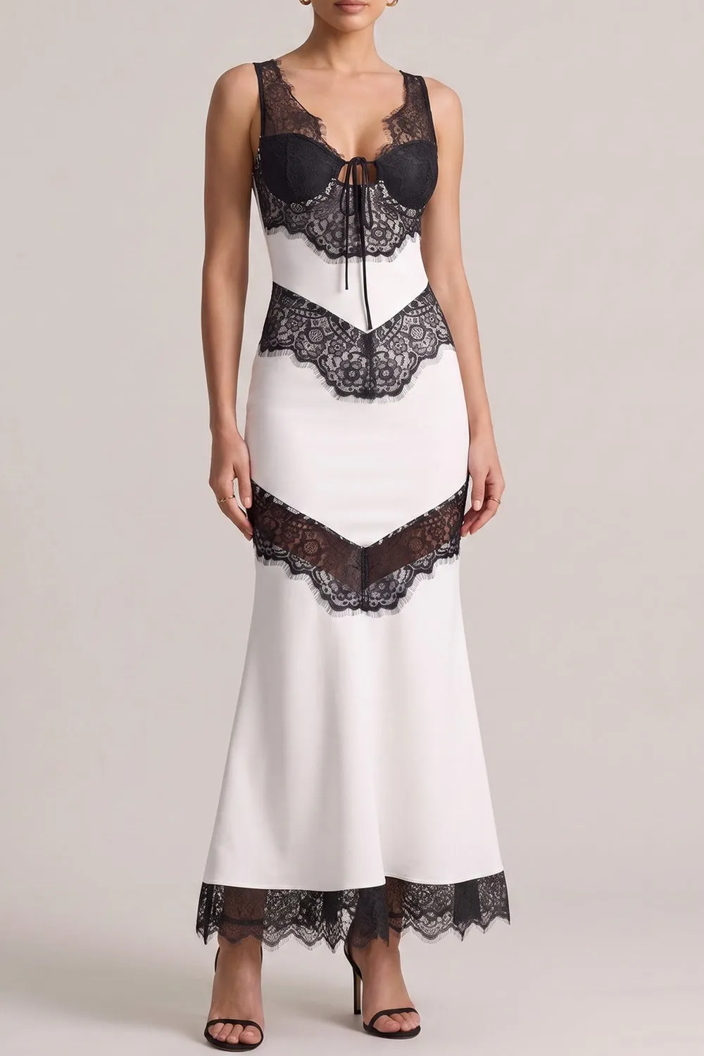 Sleeveless Black Lace Patchwork Mermaid Maxi Dress - OWNCI Sleeveless Black Lace Patchwork Mermaid Maxi Dress - OWNCI