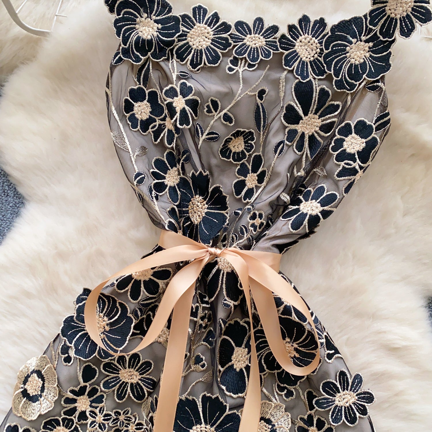 Black Embroidered Tulle Overlay A-Line Mini Dress - OWNCI Black Embroidered Tulle Overlay A-Line Mini Dress - OWNCI