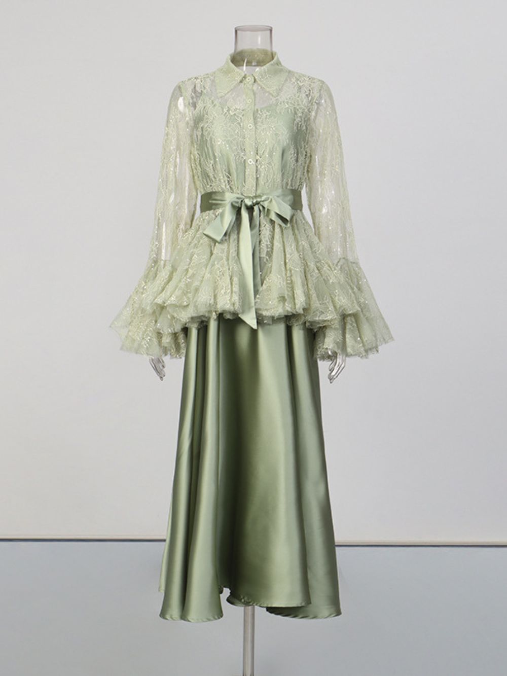 Miori Green Lace Top & Maxi Dress Set - OWNCI
