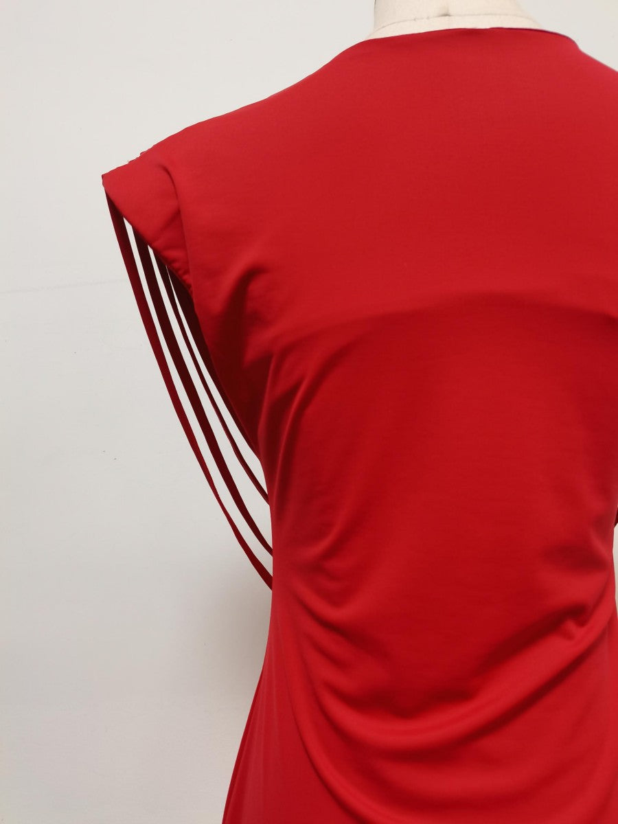 Red Stretch Jersey Or Crepe Fitted Column Dress - OWNCI Red Stretch Jersey Or Crepe Fitted Column Dress - OWNCI