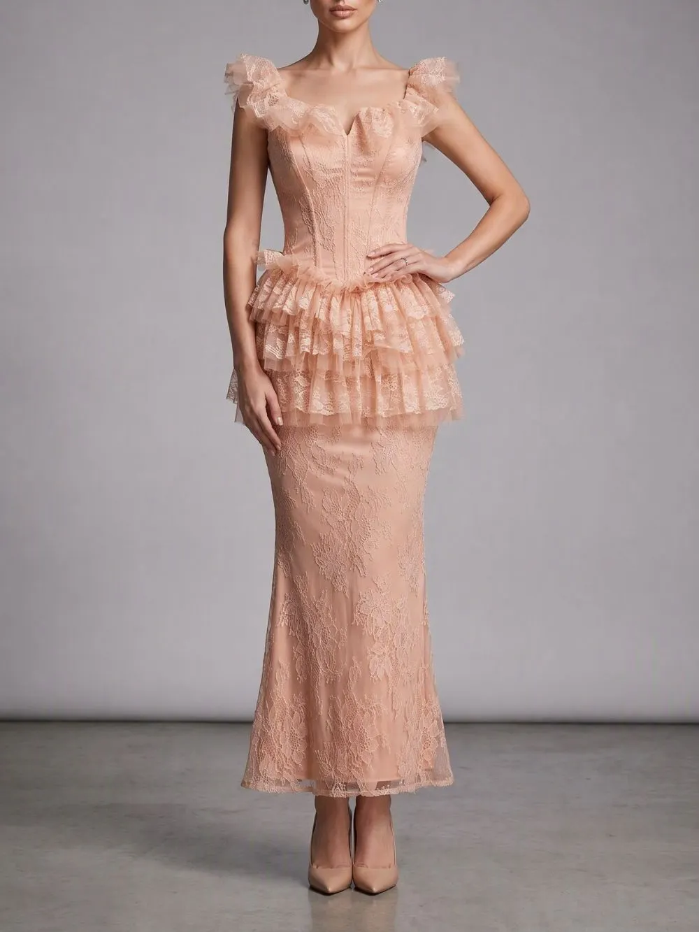 Ruffle Lace Maxi Dress Set - OWNCI Ruffle Lace Maxi Dress Set - OWNCI