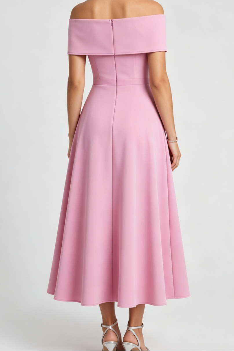 Light Pink Solid Matte Structured Fabric (Likely Crepe or Satin Blend) A-Line Flare Evening Dress - OWNCI Light Pink Solid Matte Structured Fabric (Likely Crepe or Satin Blend) A-Line Flare Evening Dress - OWNCI