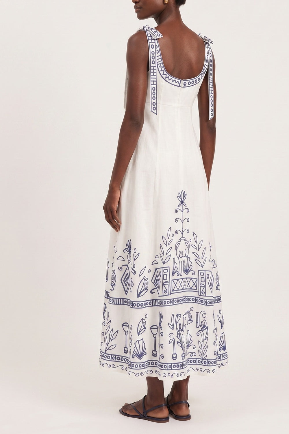 Square Neck Folk Embroidered Midi Dress - OWNCI Square Neck Folk Embroidered Midi Dress - OWNCI