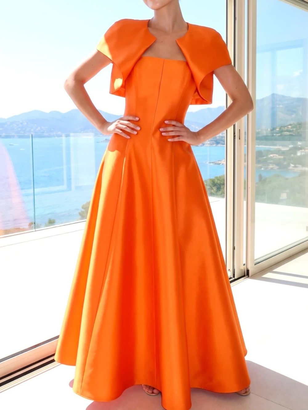 Short Sleeve A Line Maxi Dress Orange - OWNCI