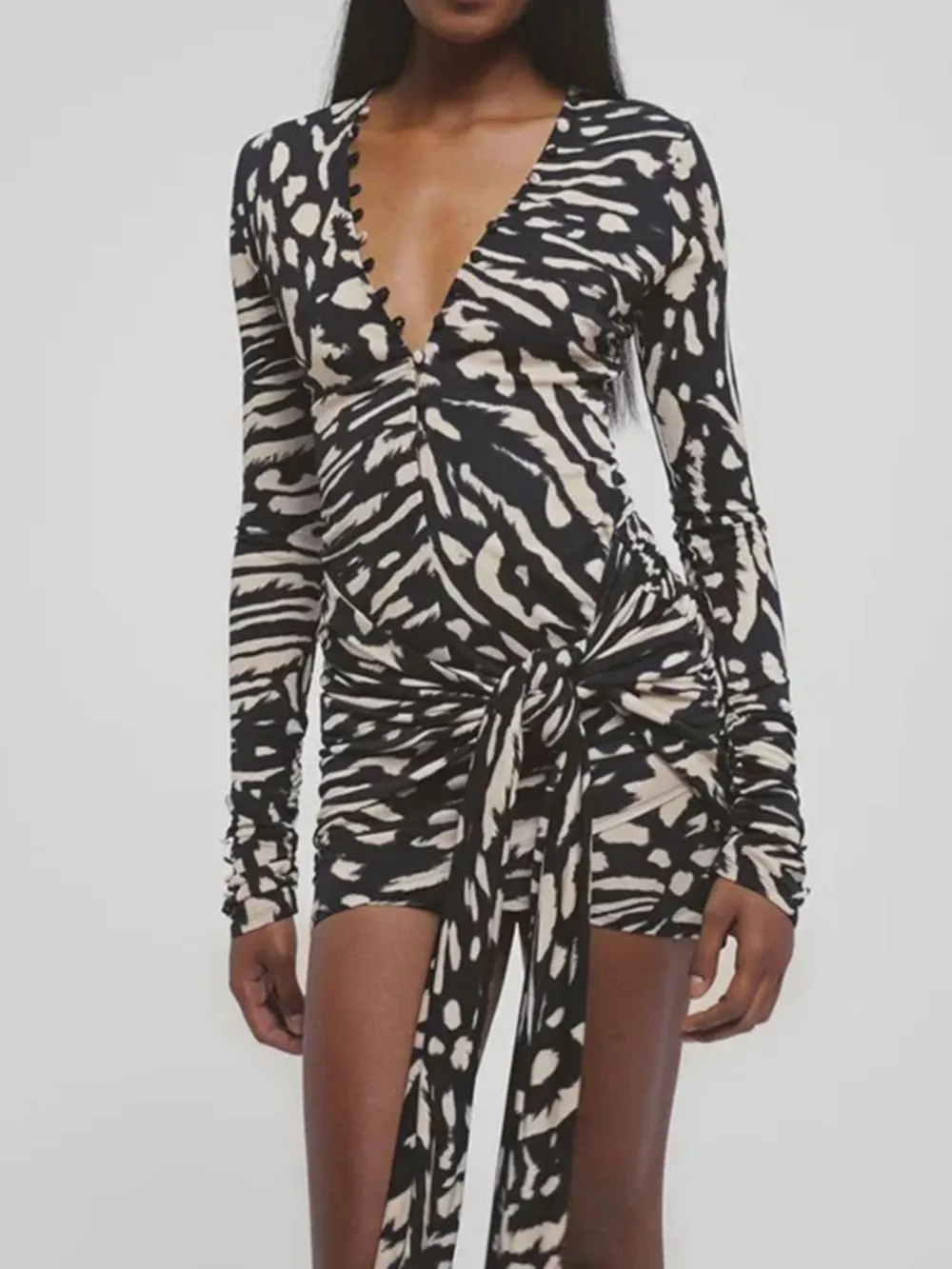 Mavis Printed Long Sleeve Mini Dress - OWNCI