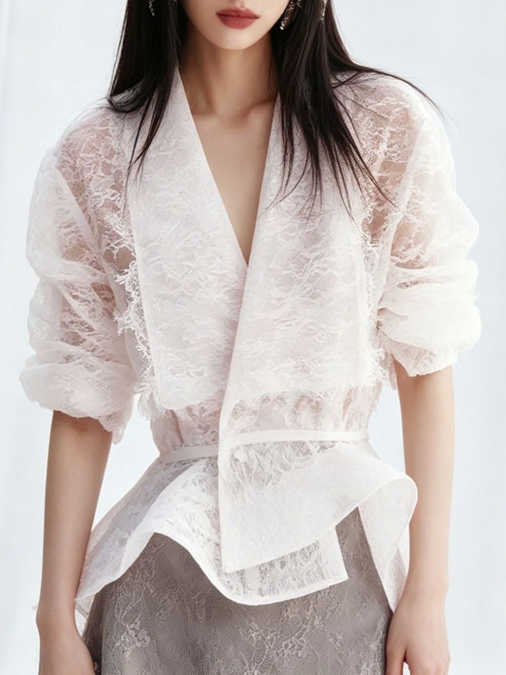 Melanee White Lace Long Sleeve Top - OWNCI
