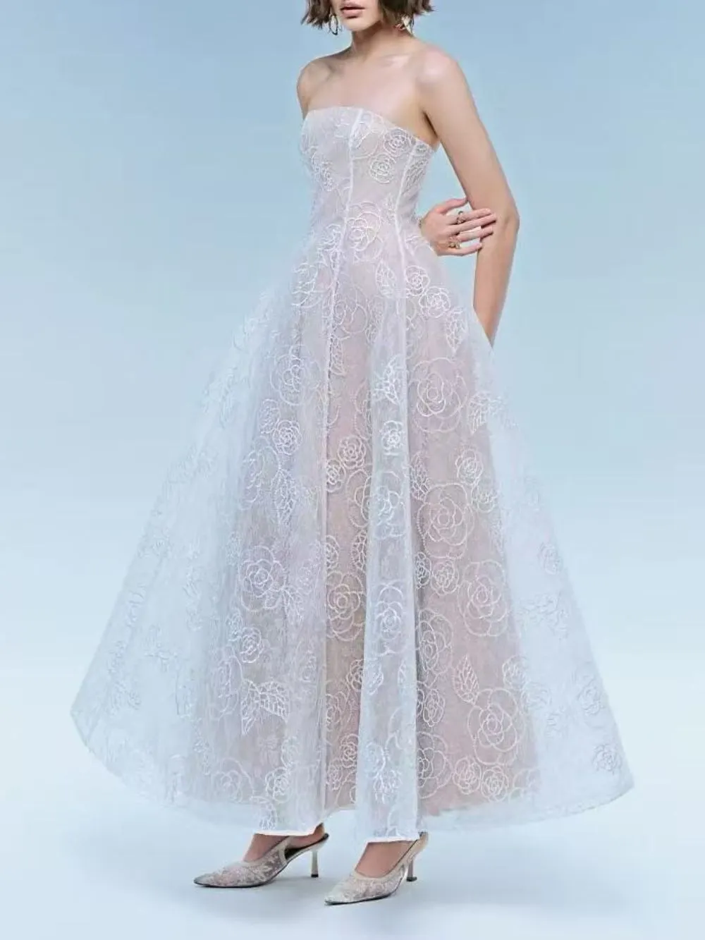 Milia Strapless Lace Midi Dress - OWNCI Milia Strapless Lace Midi Dress - OWNCI