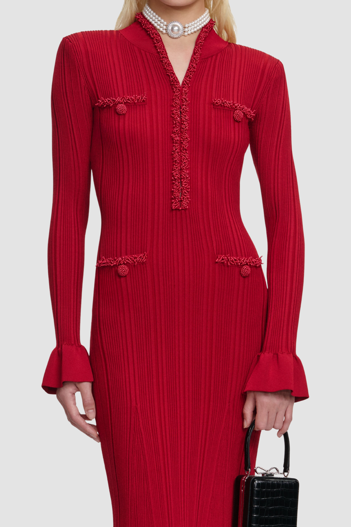 Austio Pearl Trim Knit Midi Dress - OWNCI Austio Pearl Trim Knit Midi Dress - OWNCI