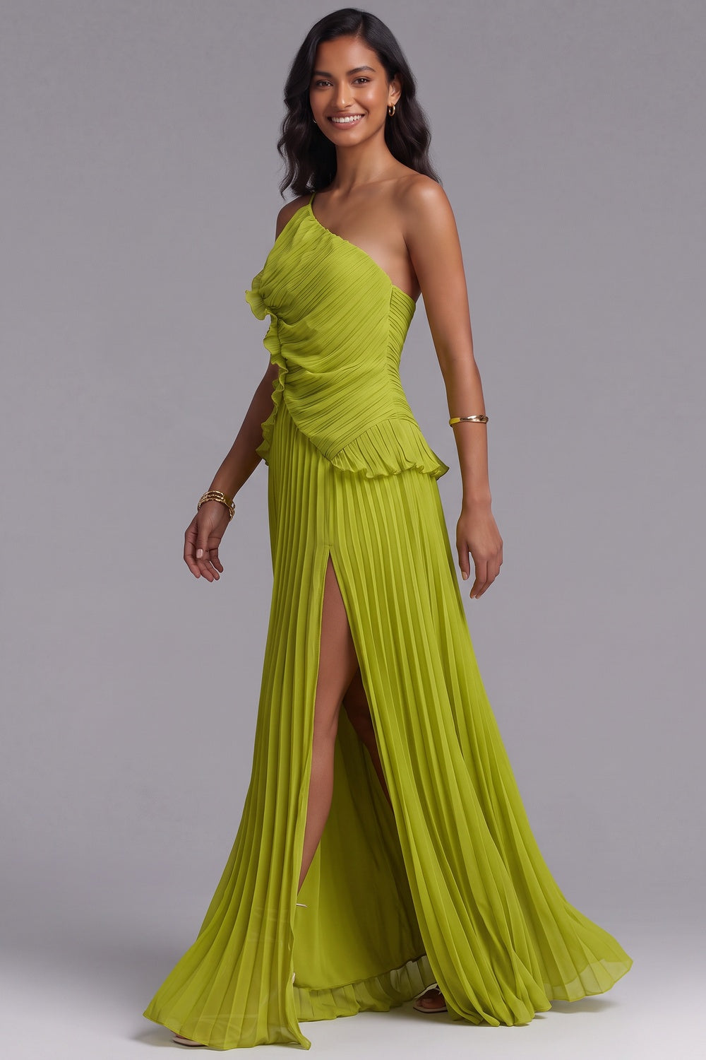 Lime Green Chiffon A-Line Gown - OWNCI