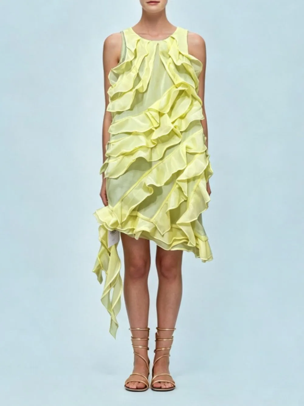 Megumi Yellow Ruffle Mini Dress - OWNCI