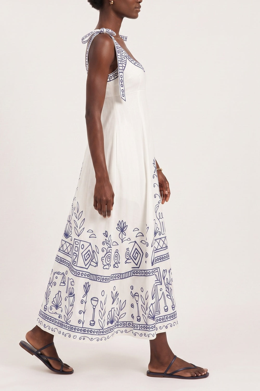 Square Neck Folk Embroidered Midi Dress - OWNCI