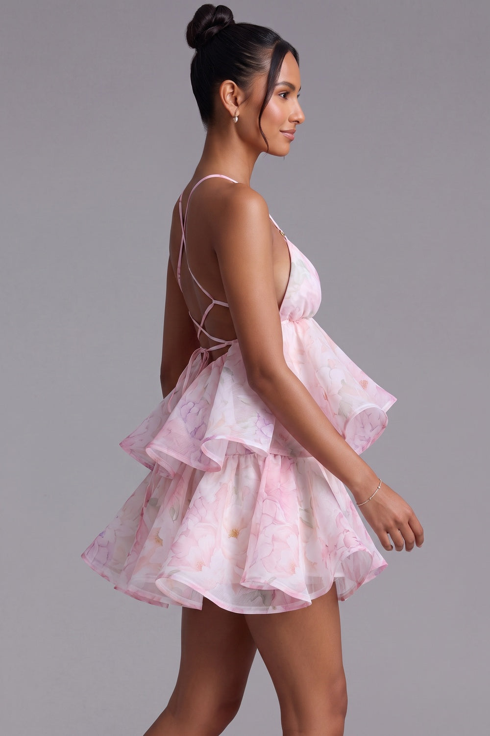 Light Pink Organza Floral A-Line Babydoll Mini Dress - OWNCI Light Pink Organza Floral A-Line Babydoll Mini Dress - OWNCI