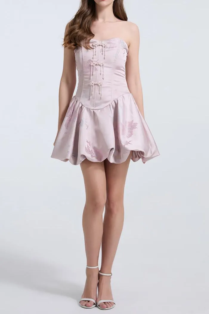 Lisa Jacquard Fishbone Bodice A-Line Mini Dress In Pink - OWNCI