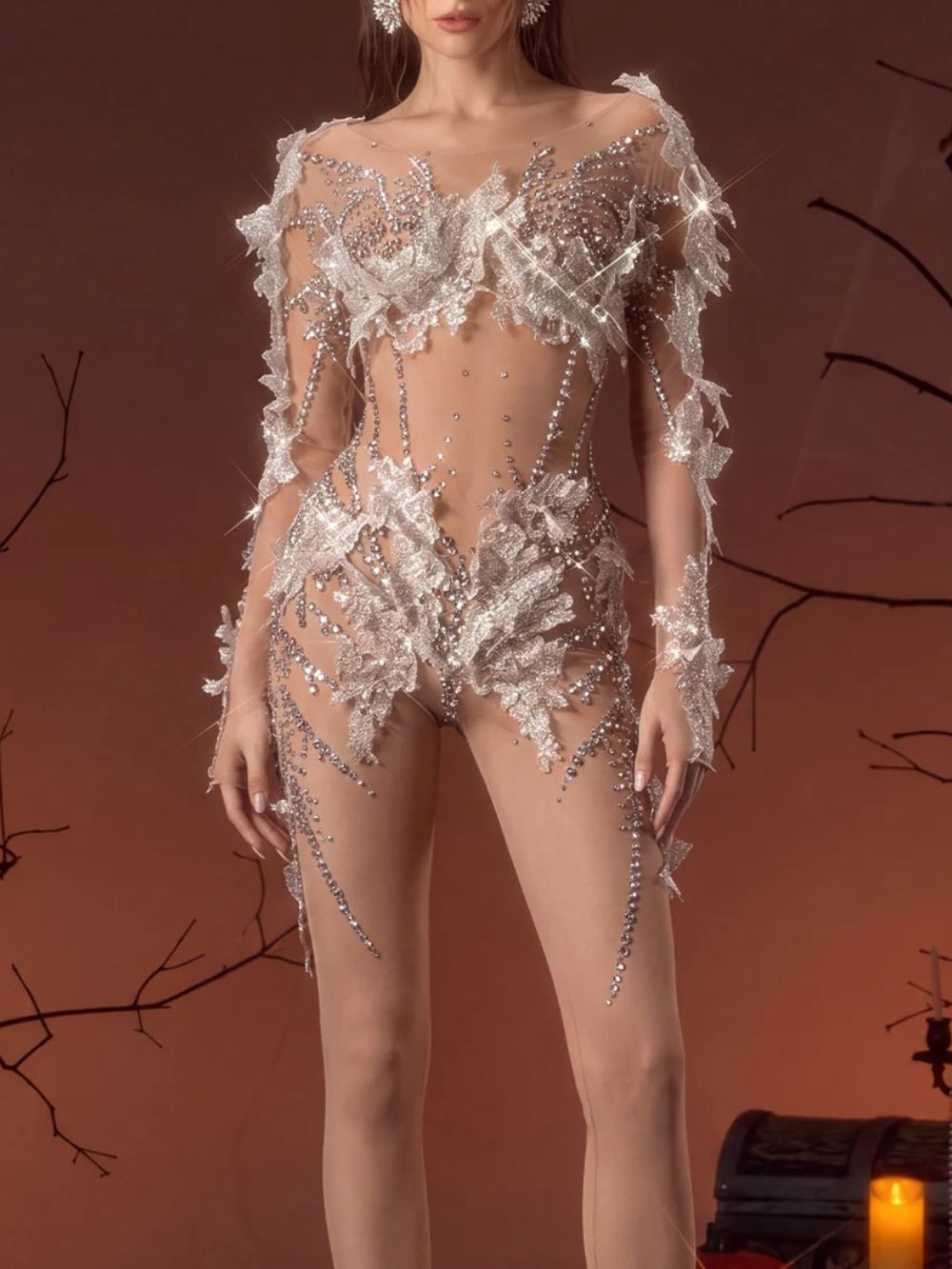Norvek Long Sleeve Rhinestone Jumpsuit - OWNCI Norvek Long Sleeve Rhinestone Jumpsuit - OWNCI
