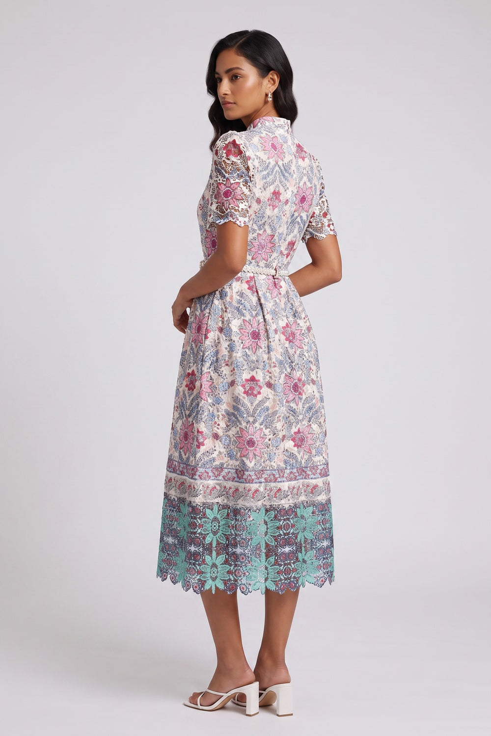 Cream Guipure Lace A-Line Dress - OWNCI