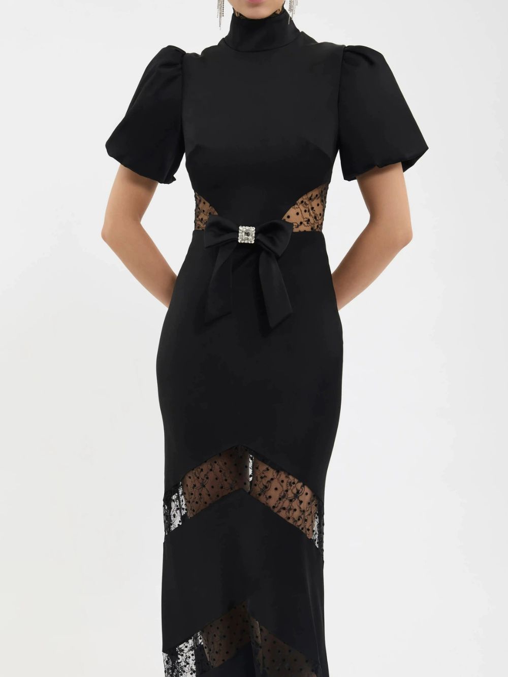 Milene Black Puff-Sleeve Bow Maxi Dress - OWNCI Milene Black Puff-Sleeve Bow Maxi Dress - OWNCI