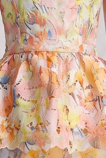 Yellow Laser-Cut Lace Column with Peplum Gown - OWNCI Yellow Laser-Cut Lace Column with Peplum Gown - OWNCI