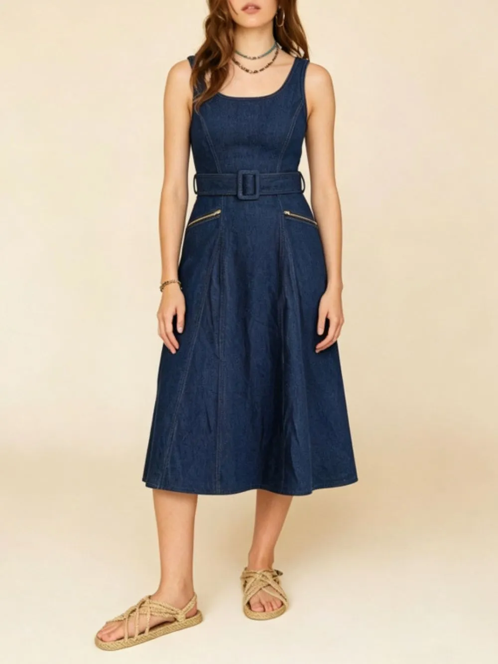 Meg Sleeveless Denim Midi Dress - OWNCI Meg Sleeveless Denim Midi Dress - OWNCI