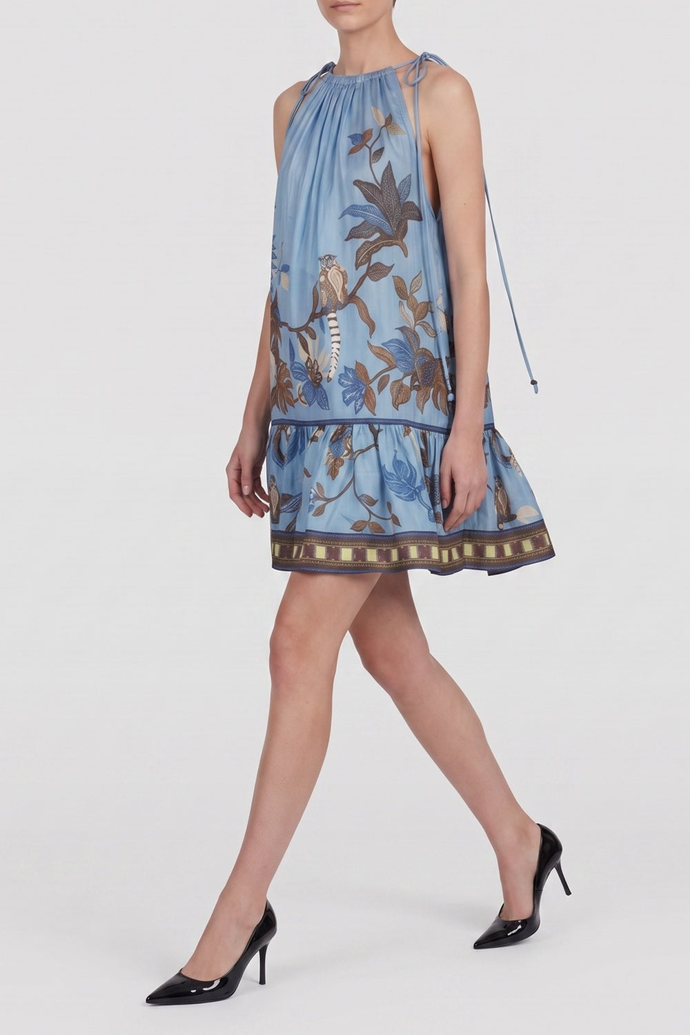 Tie Halter Jungle Print Ruffle Mini Dress - OWNCI Tie Halter Jungle Print Ruffle Mini Dress - OWNCI