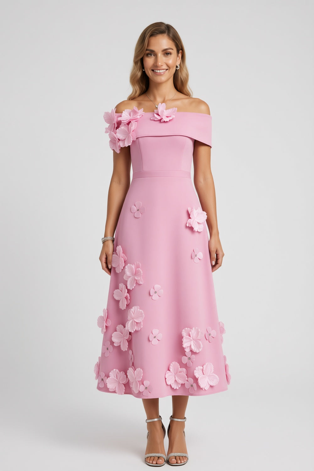Light Pink Solid Matte Structured Fabric (Likely Crepe or Satin Blend) A-Line Flare Evening Dress - OWNCI Light Pink Solid Matte Structured Fabric (Likely Crepe or Satin Blend) A-Line Flare Evening Dress - OWNCI