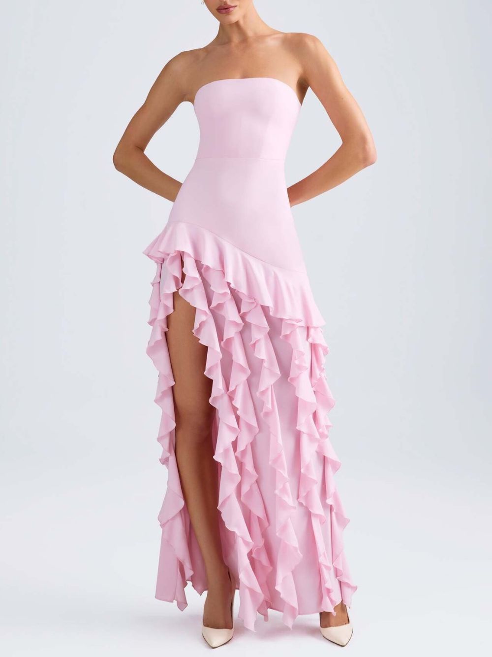 Minna Pink Strapless Ruffle Maxi Dress - OWNCI Minna Pink Strapless Ruffle Maxi Dress - OWNCI