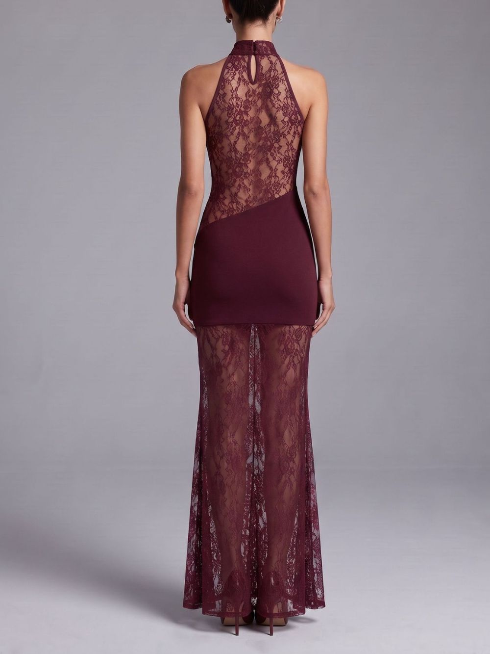 Milla Wine Halter Lace Maxi Dress - OWNCI