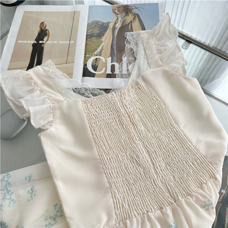 White Cotton Woven Fit-and-Flare Midi Dress with Gradient Floral and Eyelet - OWNCI White Cotton Woven Fit-and-Flare Midi Dress with Gradient Floral and Eyelet - OWNCI