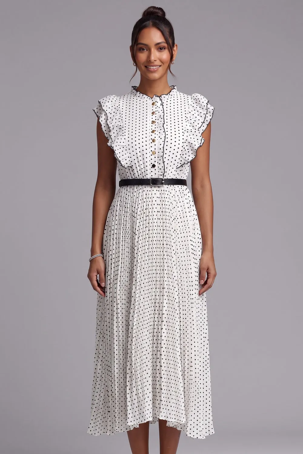 Polka Dot Ruffle Sleeve Midi Dress - OWNCI Polka Dot Ruffle Sleeve Midi Dress - OWNCI