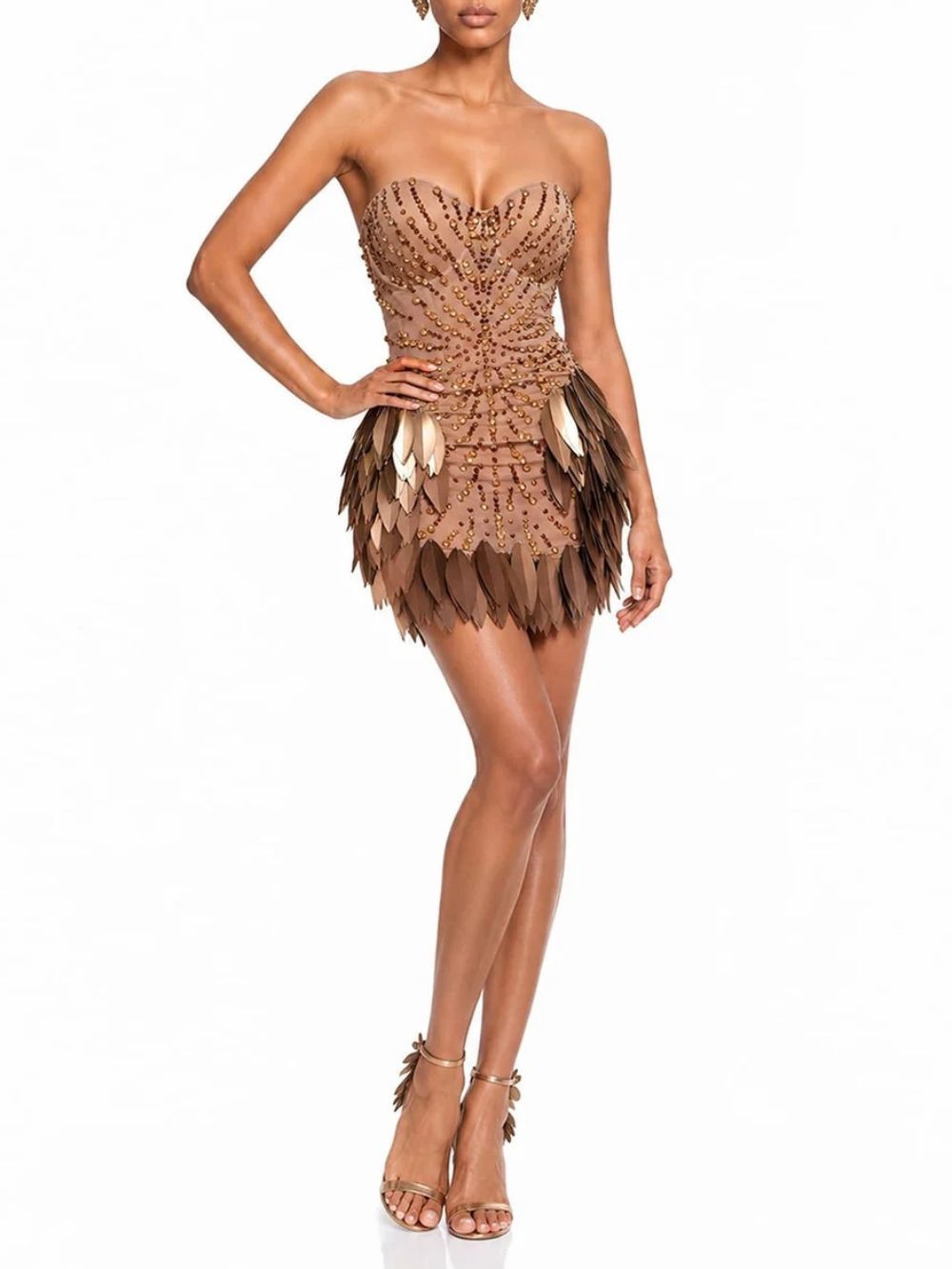 Dolvess Strapless Rhinestone Leaf Mini Dress - OWNCI Dolvess Strapless Rhinestone Leaf Mini Dress - OWNCI