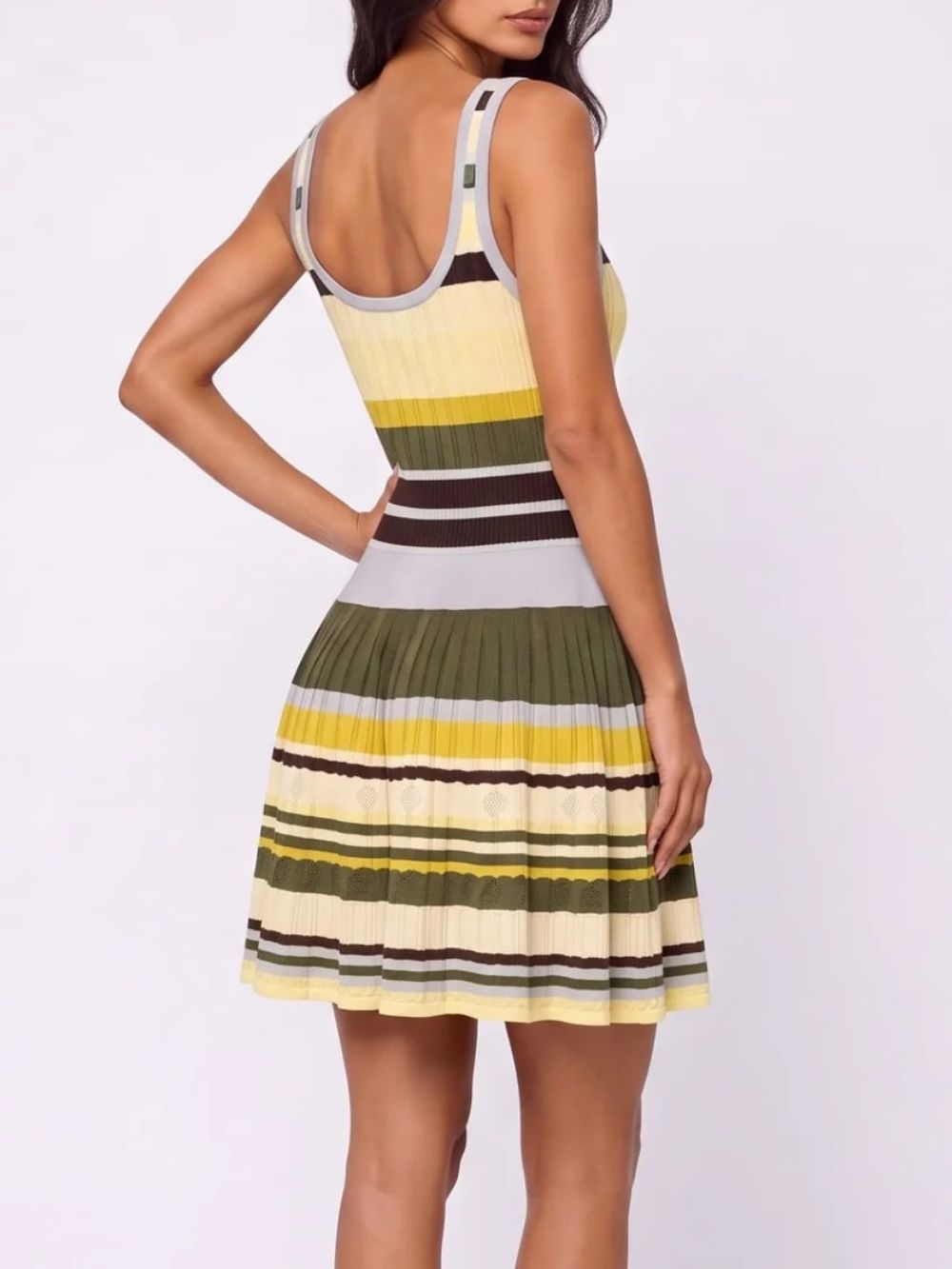 Vexoria U Neck Stripe Knit Mini Dress - OWNCI