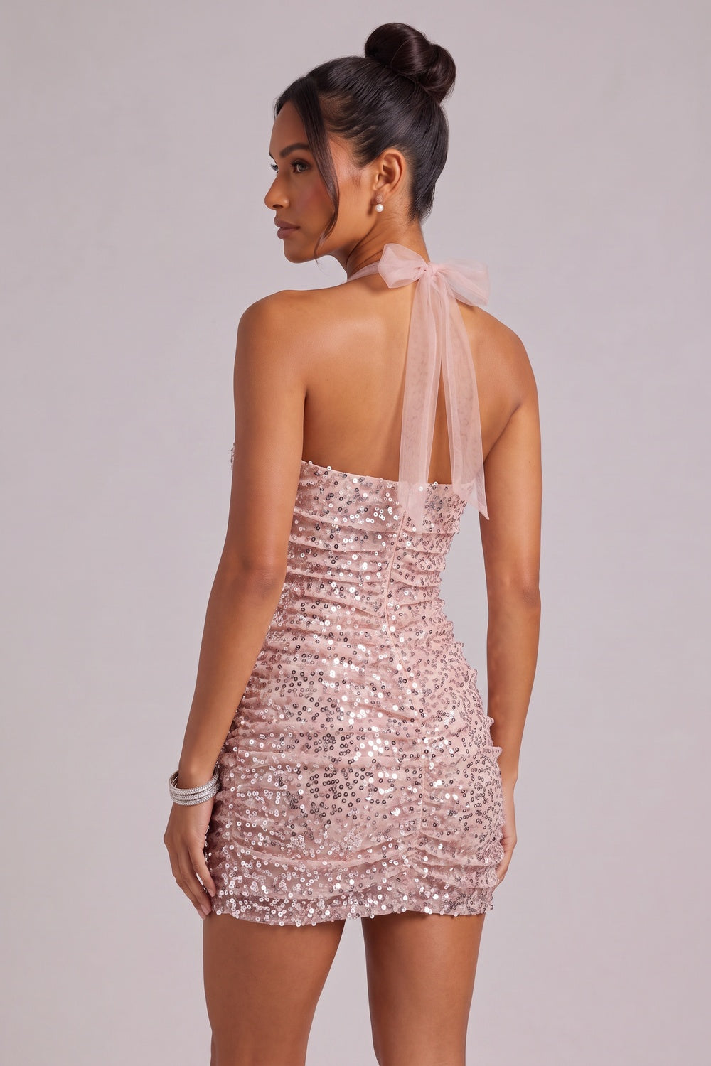 Blush Pink Sequin Halter Mini Dress - OWNCI Blush Pink Sequin Halter Mini Dress - OWNCI