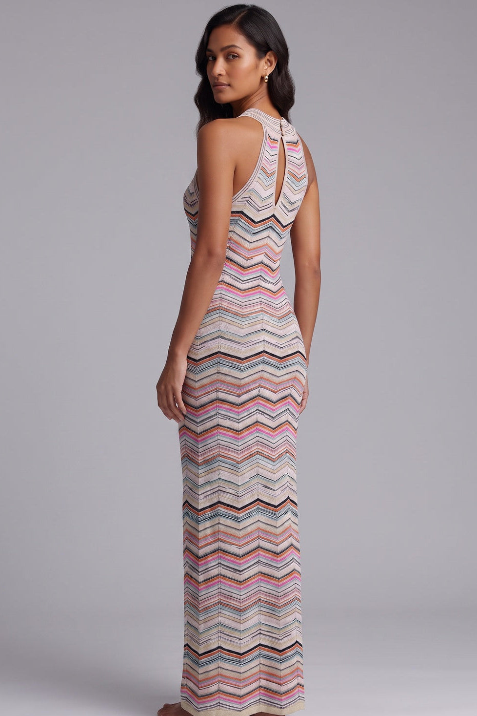 Vibrant Chevron Halter Knit Maxi Dress - OWNCI Vibrant Chevron Halter Knit Maxi Dress - OWNCI