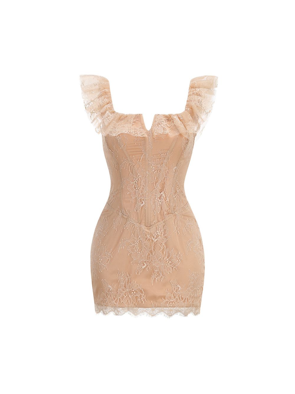 Lace Ruffle Structured Dress - OWNCI Lace Ruffle Structured Dress - OWNCI