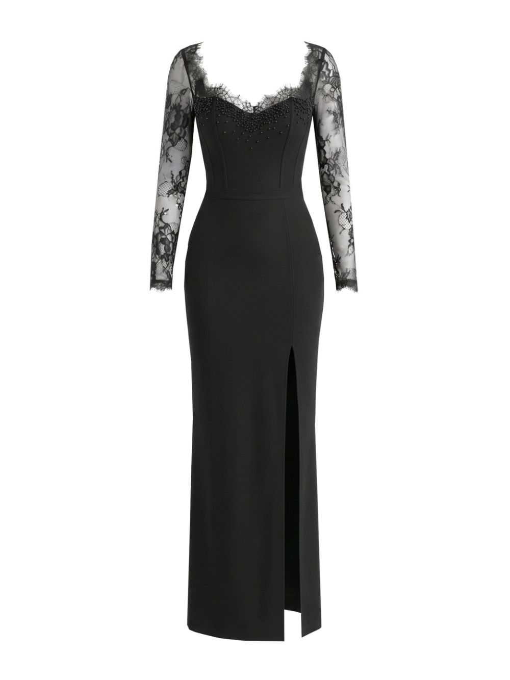 Long Sleeve Embellished Lace Maxi Dress Black - OWNCI Long Sleeve Embellished Lace Maxi Dress Black - OWNCI