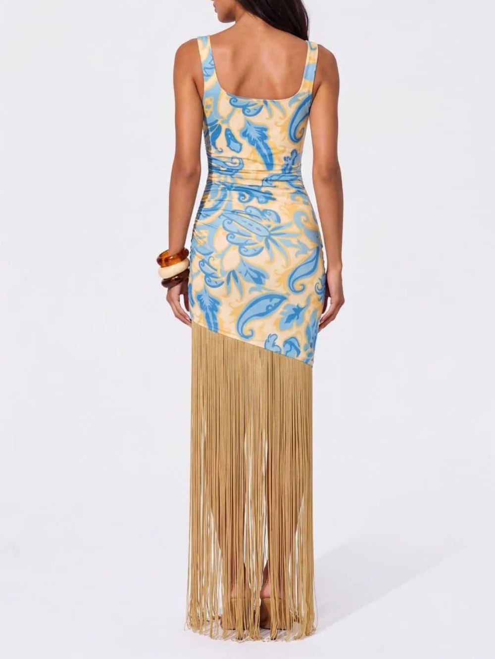 Qalune Printed Fringe Maxi Dress - OWNCI