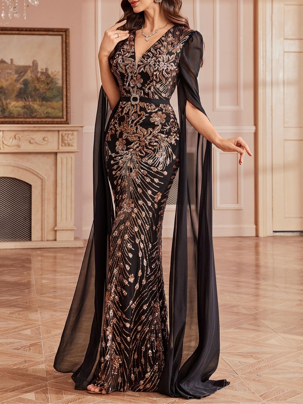 Maybelle Sequin V-Neck Maxi Dress - OWNCI Maybelle Sequin V-Neck Maxi Dress - OWNCI