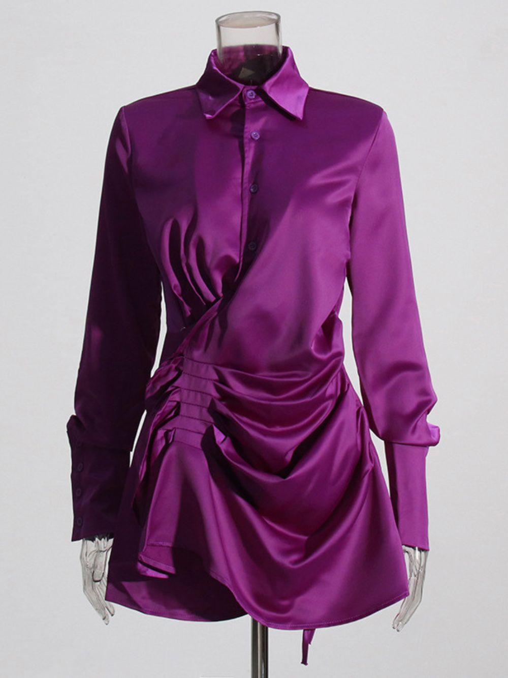 Mika Purple Long Sleeve Ruched Mini Dress - OWNCI