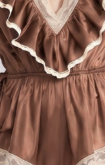 Bronze Brown Satin Semi-Fitted With Cinched Waist And Ruffled Details Romper - OWNCI Bronze Brown Satin Semi-Fitted With Cinched Waist And Ruffled Details Romper - OWNCI