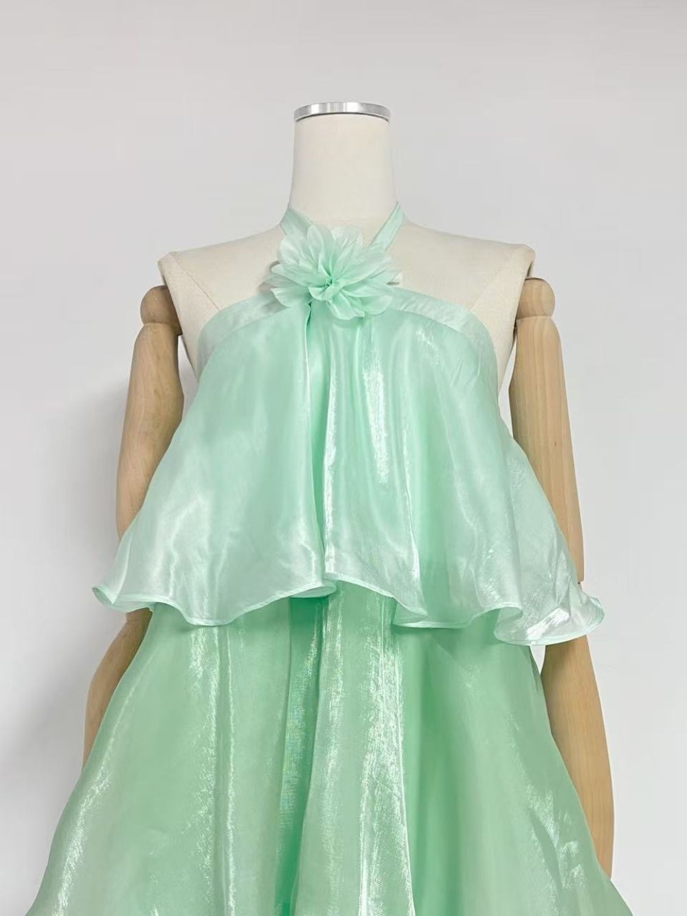 Melani Green Halter Layered Maxi Dress - OWNCI