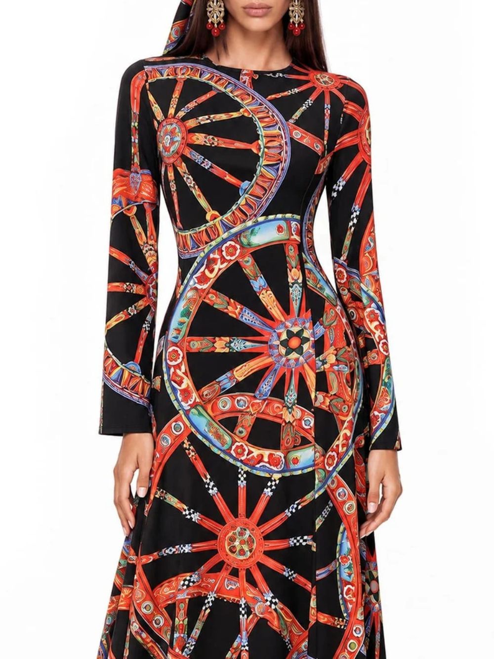 Tervik Long Sleeve Printed Maxi Dress - OWNCI Tervik Long Sleeve Printed Maxi Dress - OWNCI