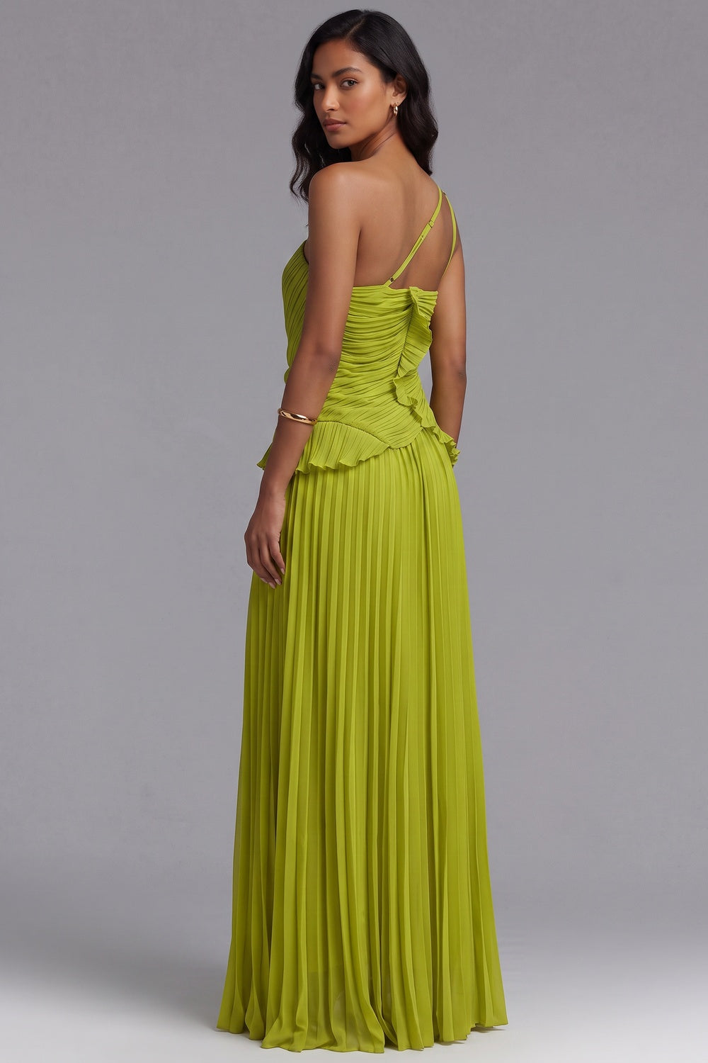 Lime Green Chiffon A-Line Gown - OWNCI